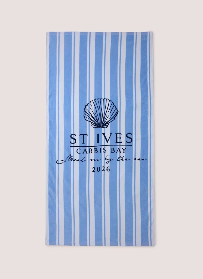 Matalan Blue Stripe St Ives Beach Towel